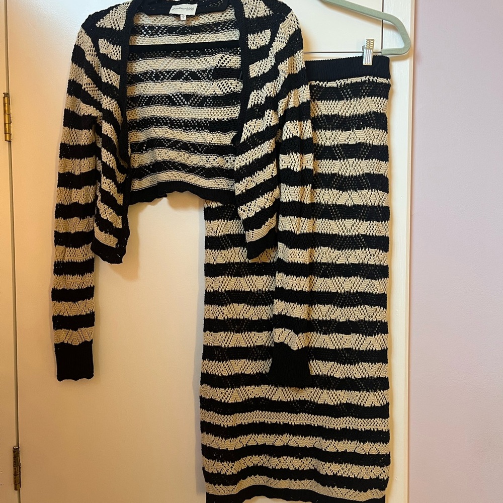 Freshman Black and Cream Striped Sweater Set